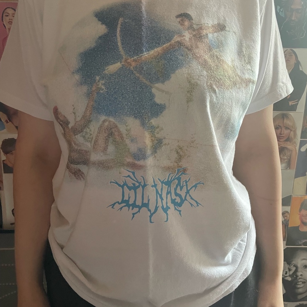 White Graphic T-Shirt with Blue Print